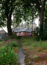 Path leading down into Saint Alkmund's Town Green from Darley Lane.