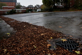 New land drain put through its paces in autumn rain storm, Saint Alkmund's Green, Derby - November 2021.