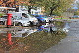 Autumn rain storm, flooding on River Street, Derby - November 2021.