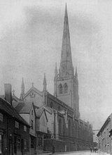 St Alkmunds Church 1901 - Looking west up Bridge Gate - 'Bygone Derby', M Craven (Derby Museum)