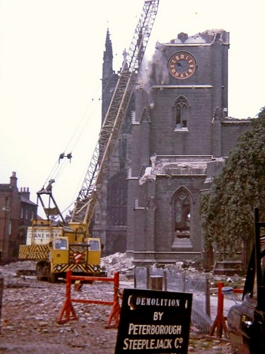 Demolition of St Alkmund's Church, Derby 1967. (Image: John Mackay / Derby Evening Telegraph.)